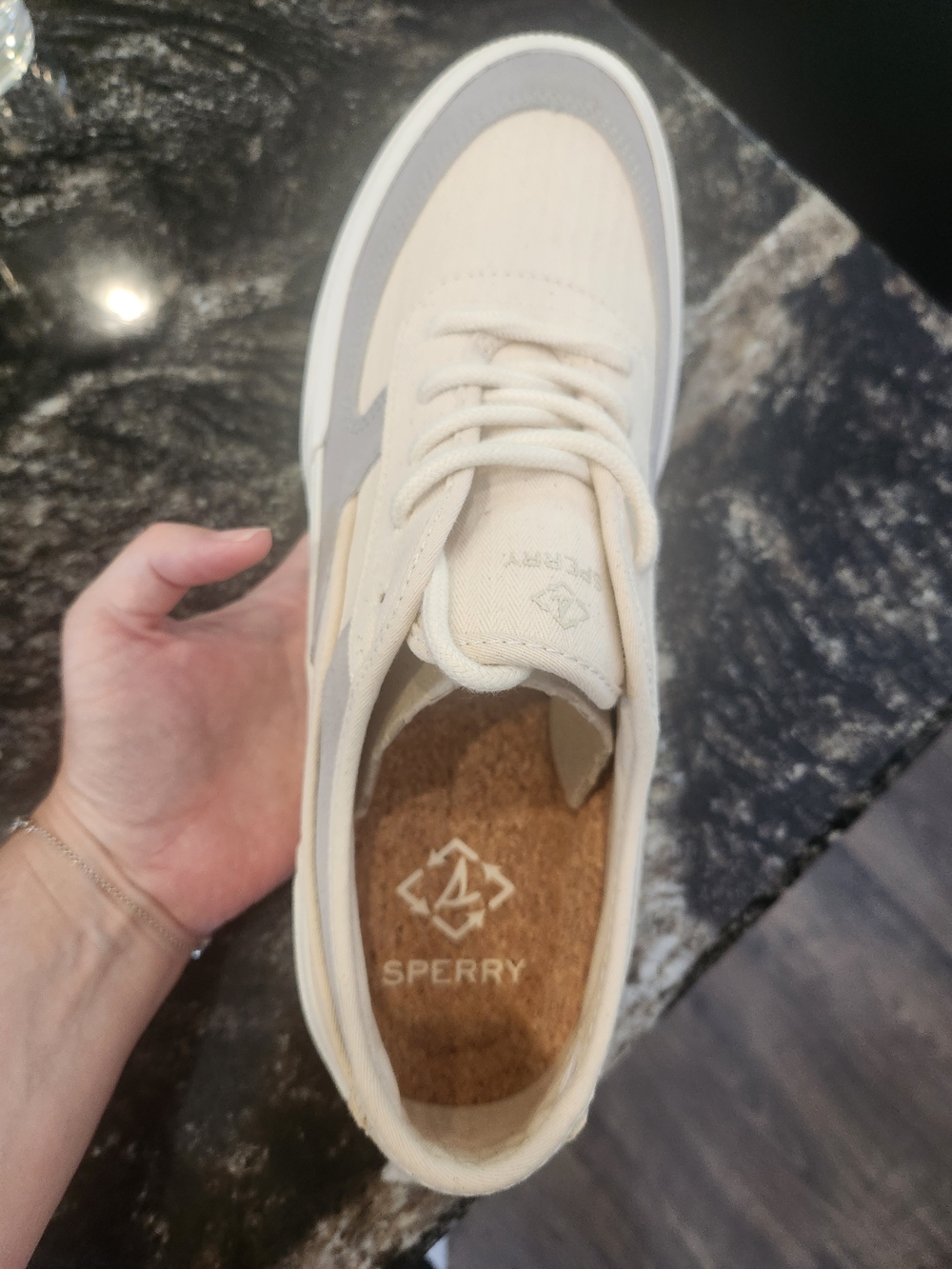Sperry Low-Top Canvas Sneaker in Cream & Light Gray